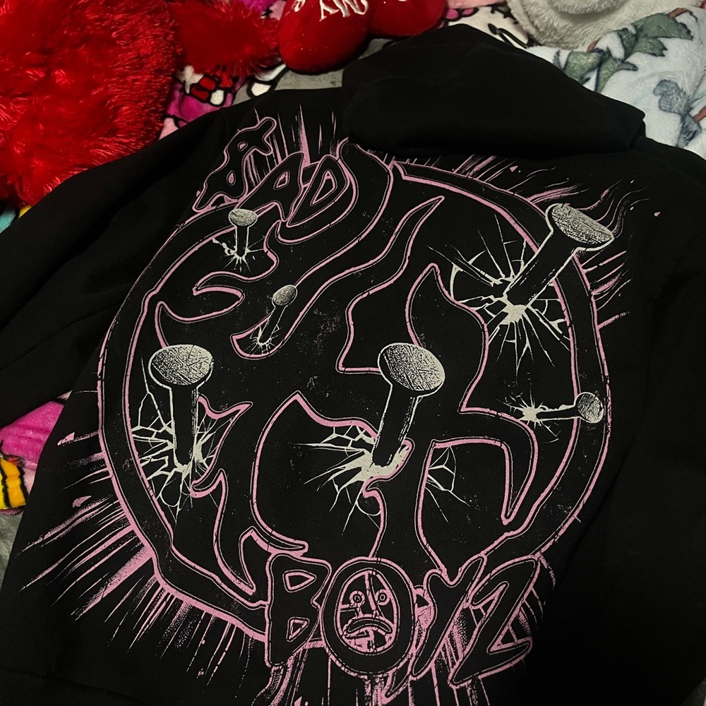 Edgy Black Hoodie with Pink Graphic